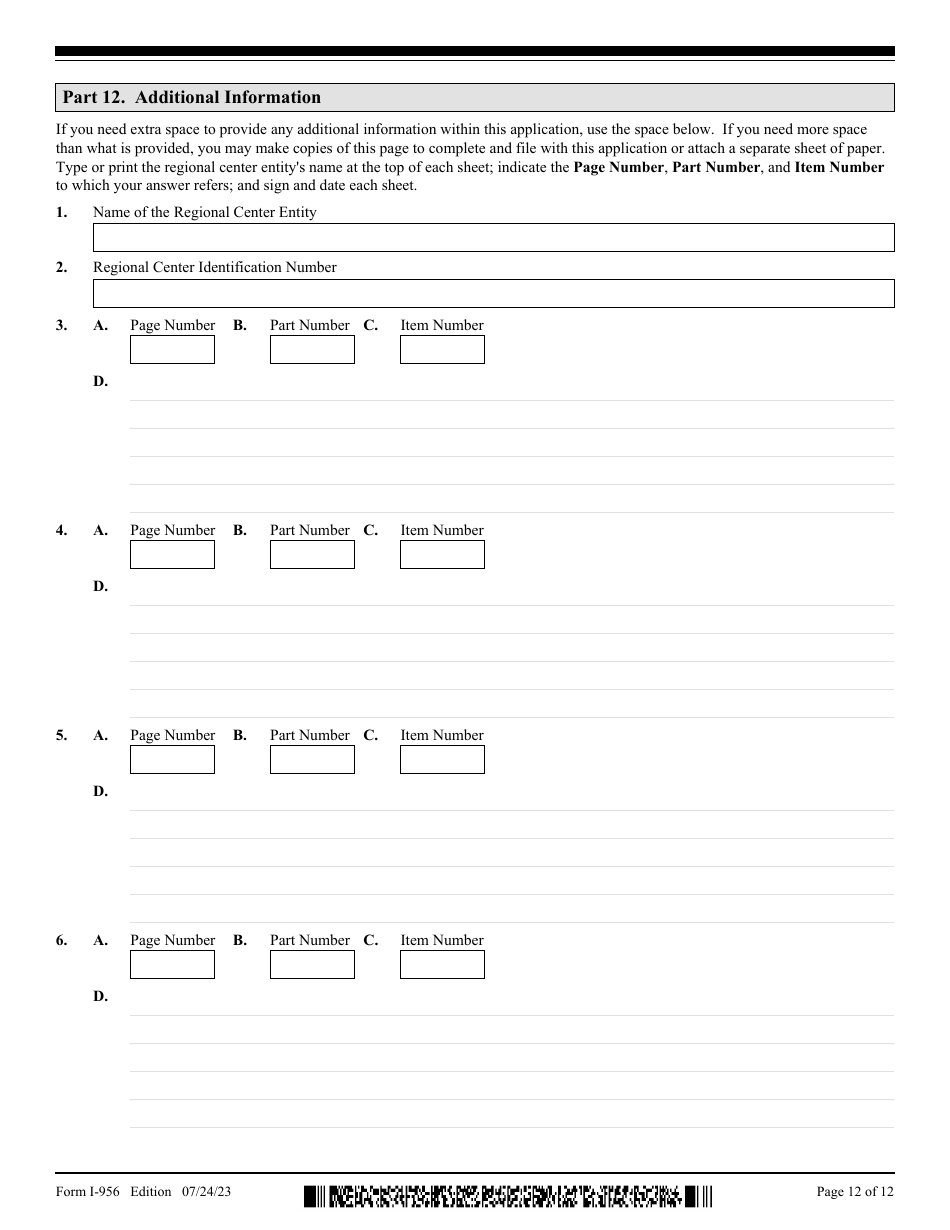 USCIS Form I-956 Application for Regional Center Designation, Page 12