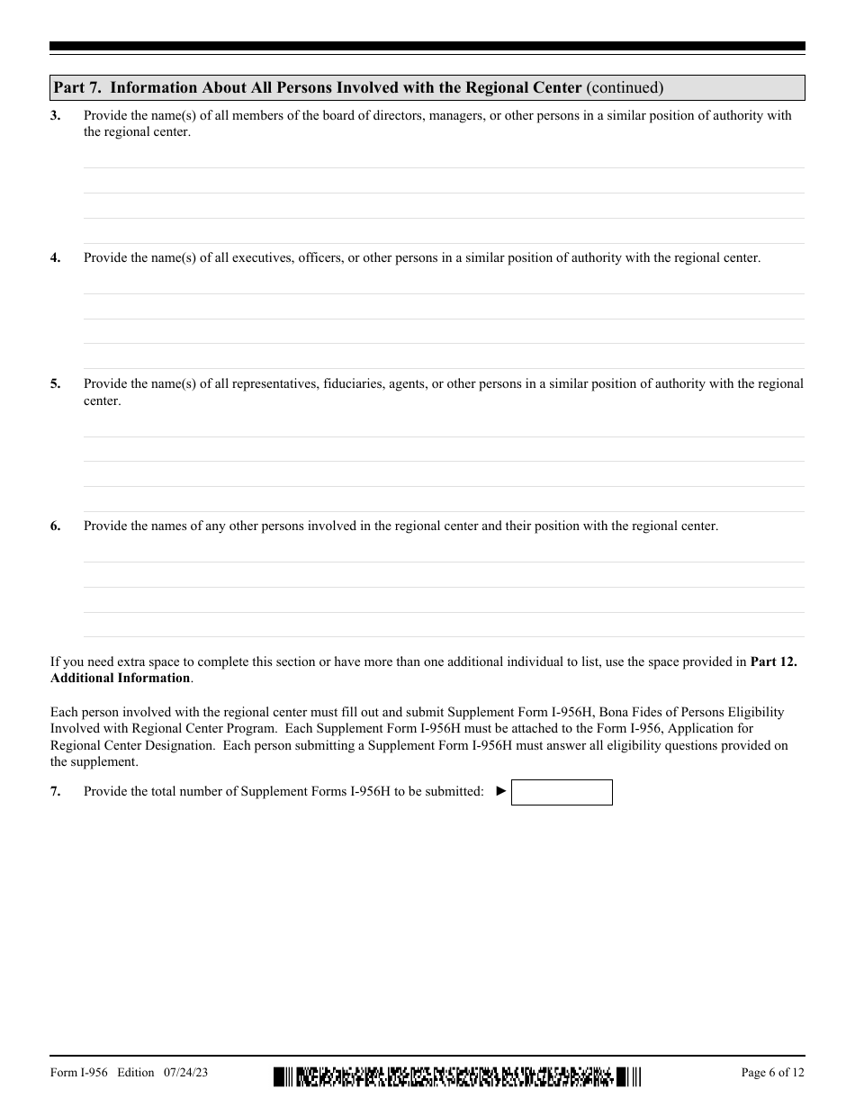 USCIS Form I-956 Application for Regional Center Designation, Page 6