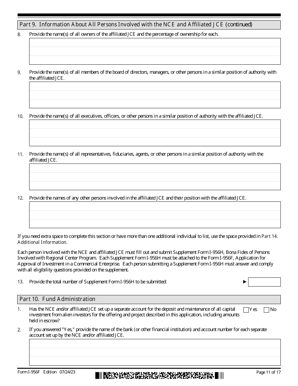 USCIS Form I-956F Application for Approval of an Investment in a Commercial Enterprise, Page 11