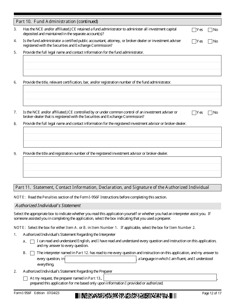 USCIS Form I-956F Application for Approval of an Investment in a Commercial Enterprise, Page 12