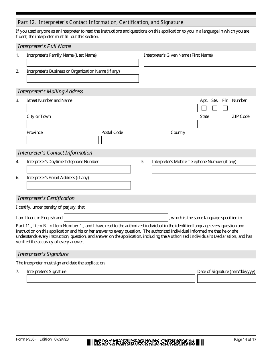 USCIS Form I-956F Application for Approval of an Investment in a Commercial Enterprise, Page 14