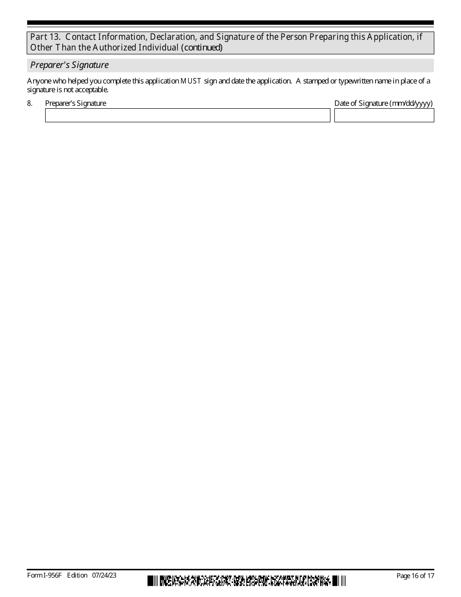 USCIS Form I-956F Application for Approval of an Investment in a Commercial Enterprise, Page 16