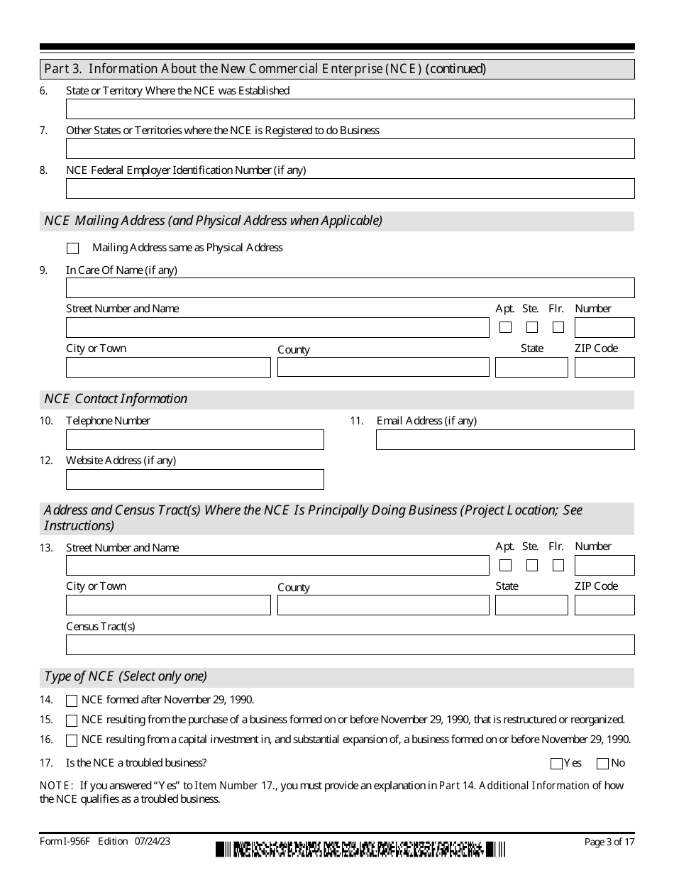 USCIS Form I-956F Application for Approval of an Investment in a Commercial Enterprise, Page 3