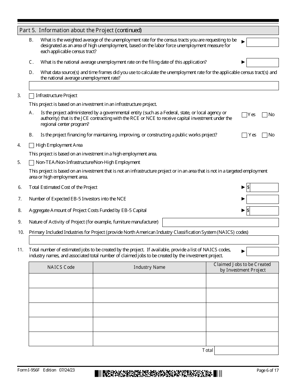 USCIS Form I-956F Application for Approval of an Investment in a Commercial Enterprise, Page 6