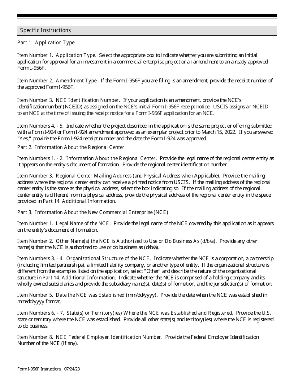Instructions for USCIS Form I-956F Application for Approval of an Investment in a Commercial Enterprise, Page 3