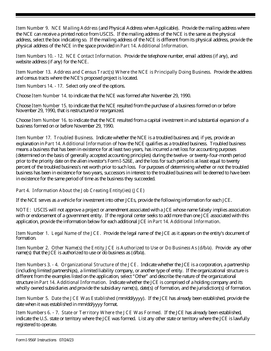 Instructions for USCIS Form I-956F Application for Approval of an Investment in a Commercial Enterprise, Page 4