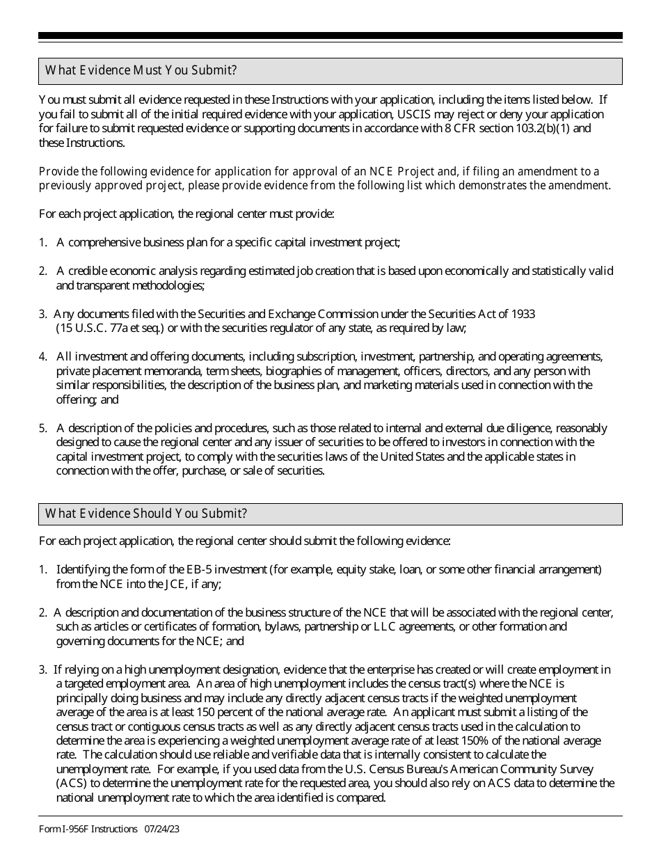 Instructions for USCIS Form I-956F Application for Approval of an Investment in a Commercial Enterprise, Page 7