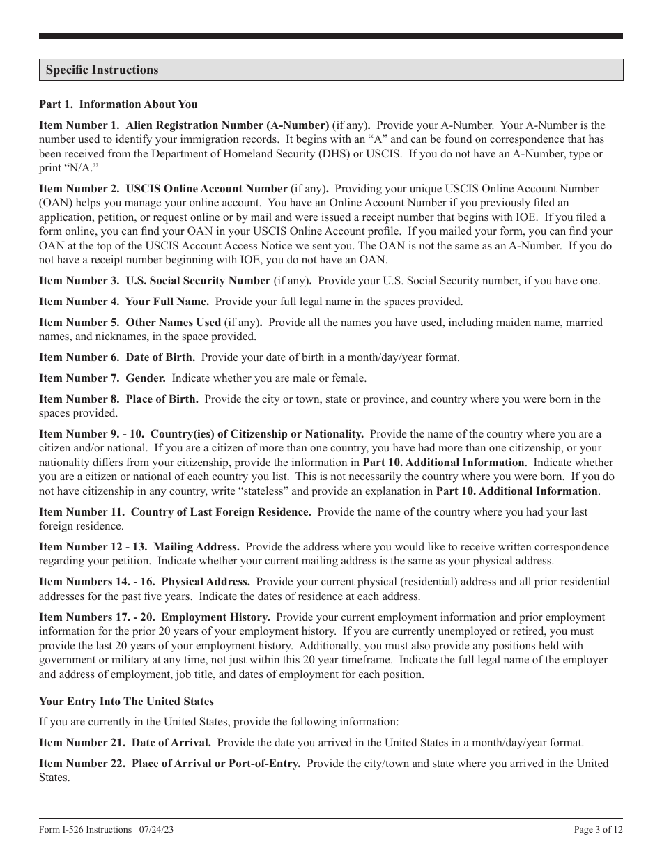 Instructions for USCIS Form I-526 Immigrant Petition by Standalone Investor, Page 3