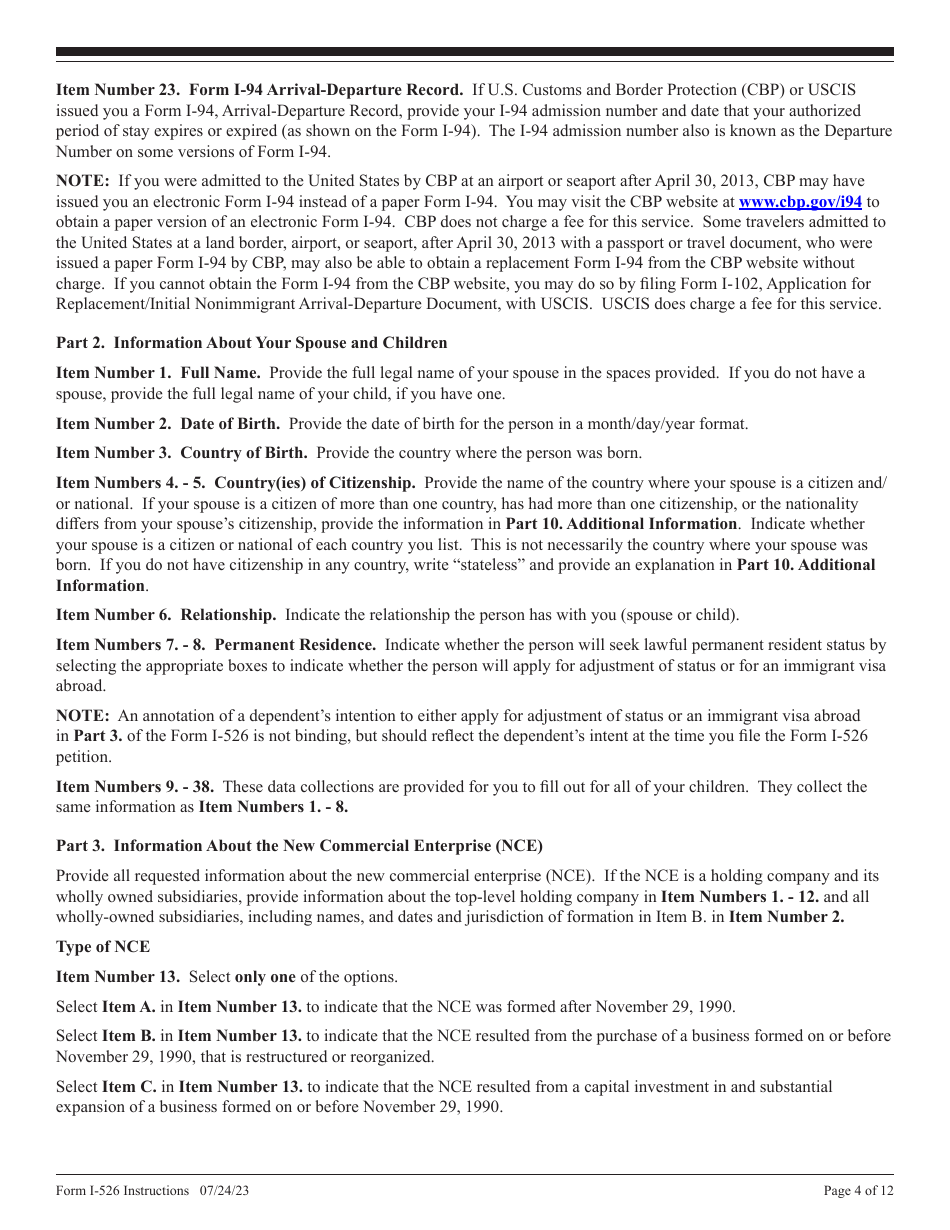 Instructions for USCIS Form I-526 Immigrant Petition by Standalone Investor, Page 4