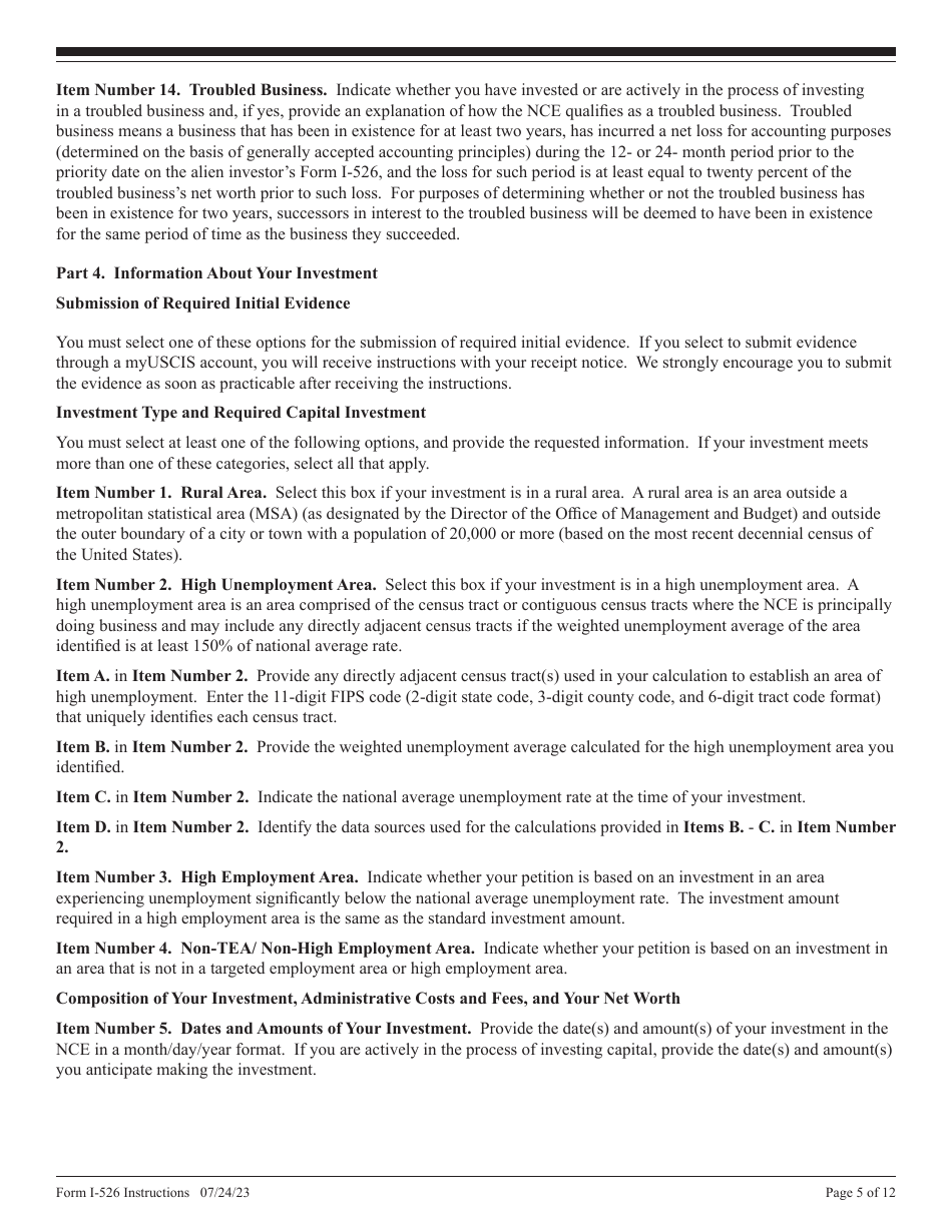 Instructions for USCIS Form I-526 Immigrant Petition by Standalone Investor, Page 5