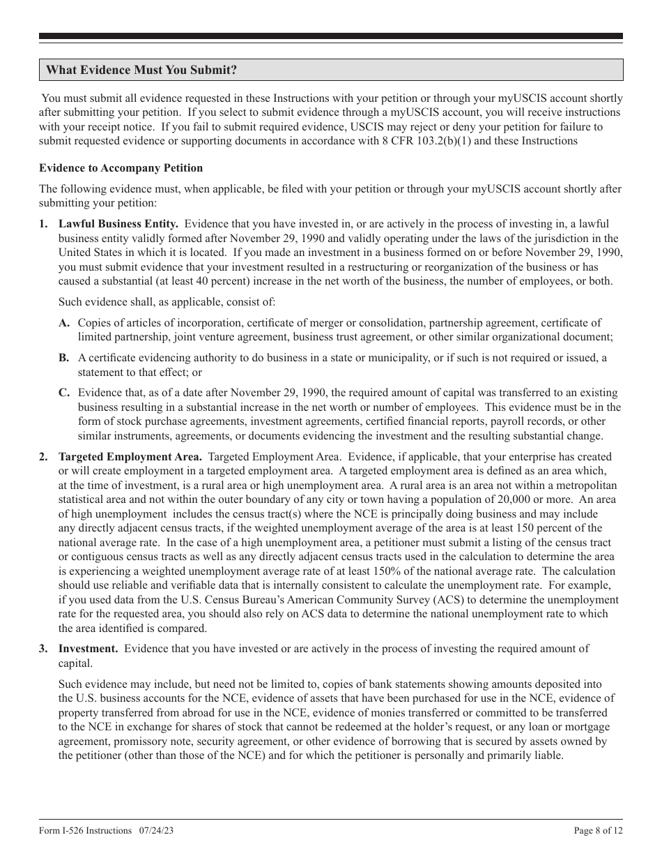 Instructions for USCIS Form I-526 Immigrant Petition by Standalone Investor, Page 8