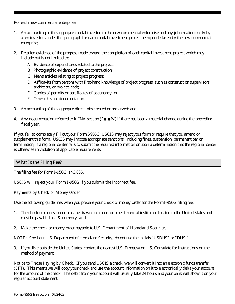 Instructions for USCIS Form I-956G Regional Center Annual Statement, Page 6