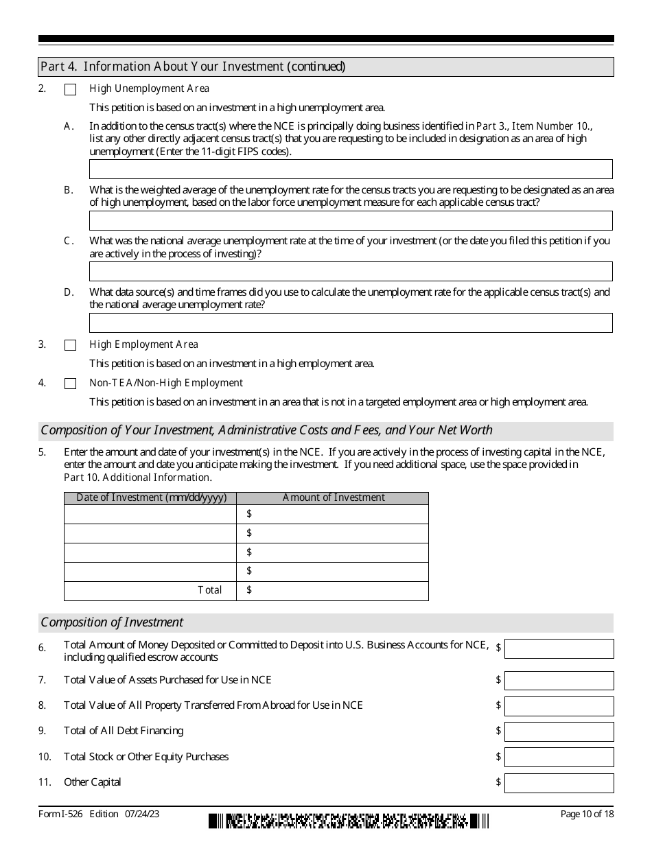 USCIS Form I-526 Immigrant Petition by Standalone Investor, Page 10