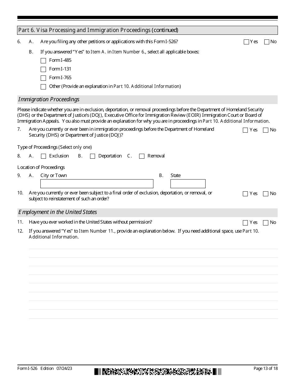 USCIS Form I-526 Immigrant Petition by Standalone Investor, Page 13