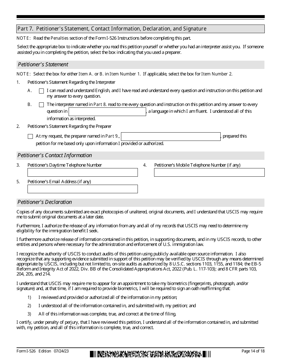 USCIS Form I-526 Immigrant Petition by Standalone Investor, Page 14