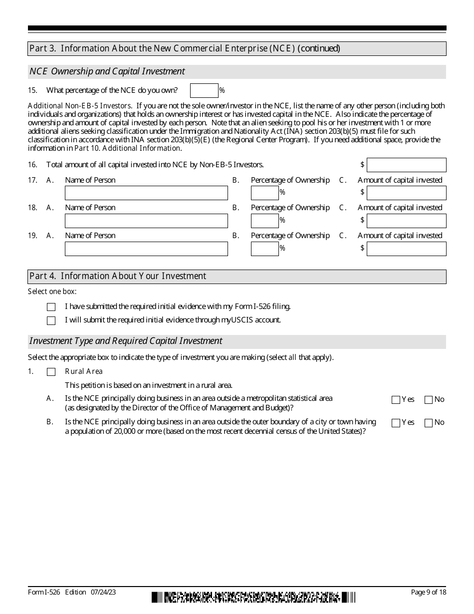 USCIS Form I-526 Immigrant Petition by Standalone Investor, Page 9