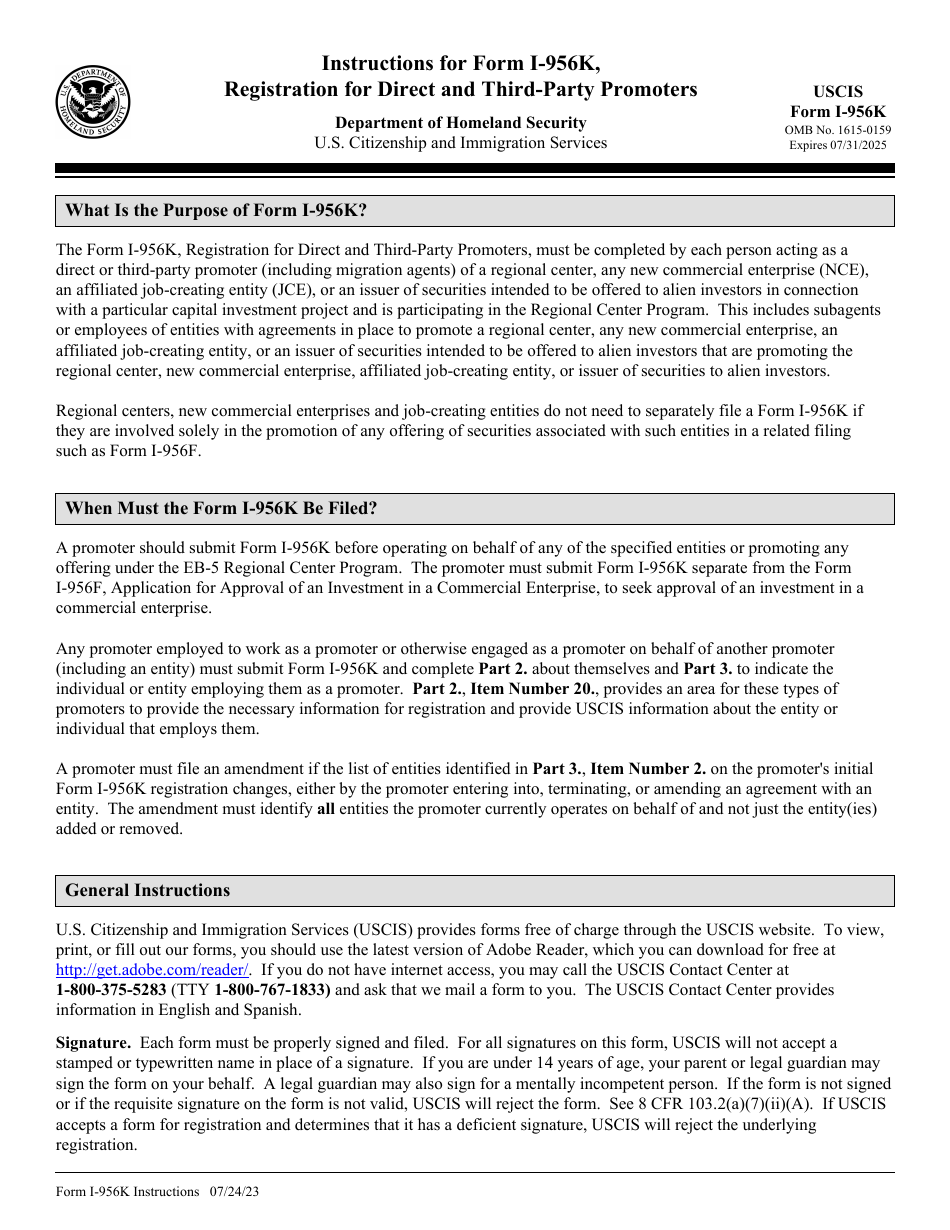 Download Instructions for USCIS Form I-956K Registration for Direct and ...