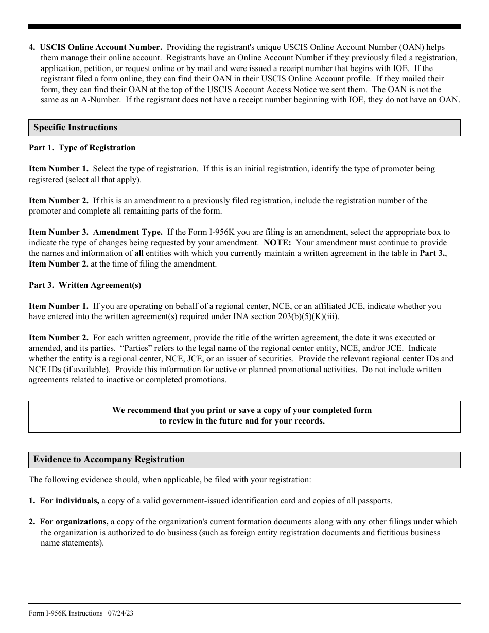 Instructions for USCIS Form I-956K Registration for Direct and Third-Party Promoters, Page 3