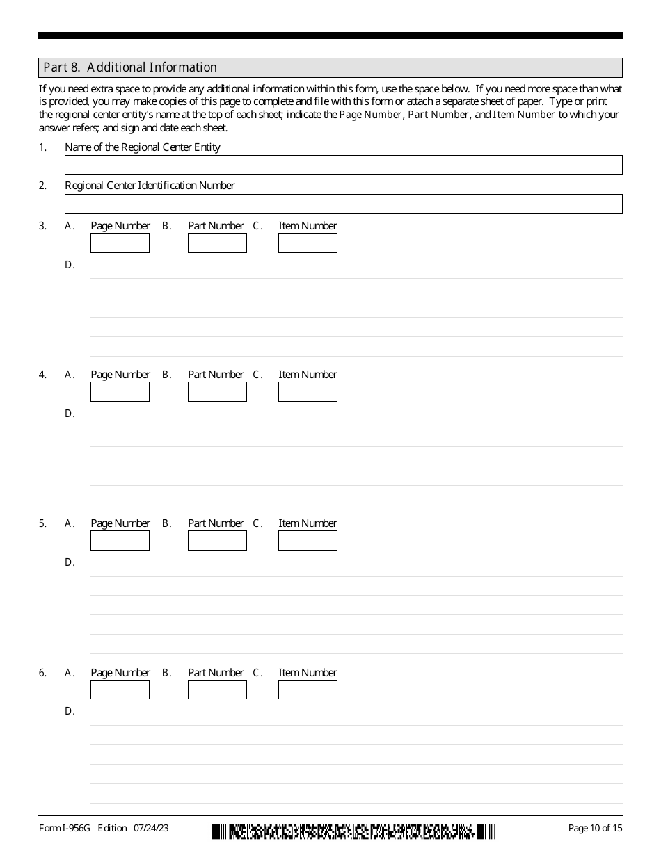 USCIS Form I-956G Regional Center Annual Statement, Page 10