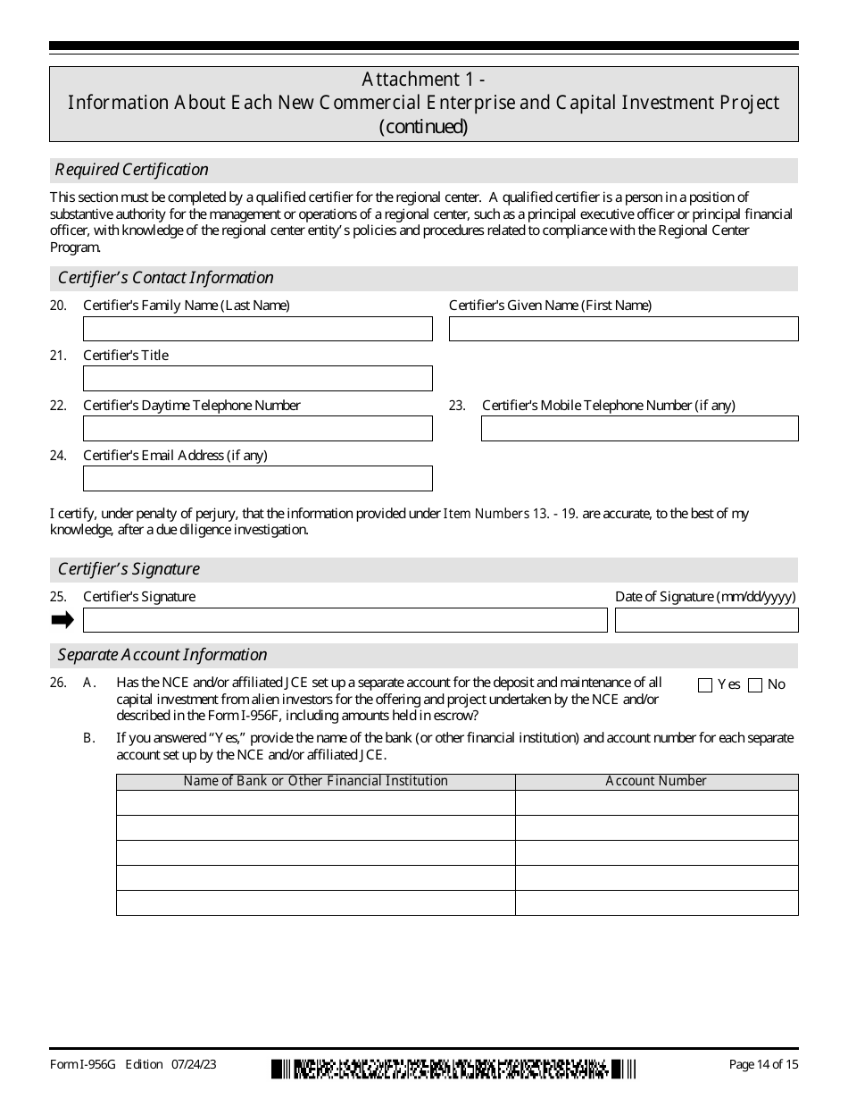 USCIS Form I-956G Regional Center Annual Statement, Page 14