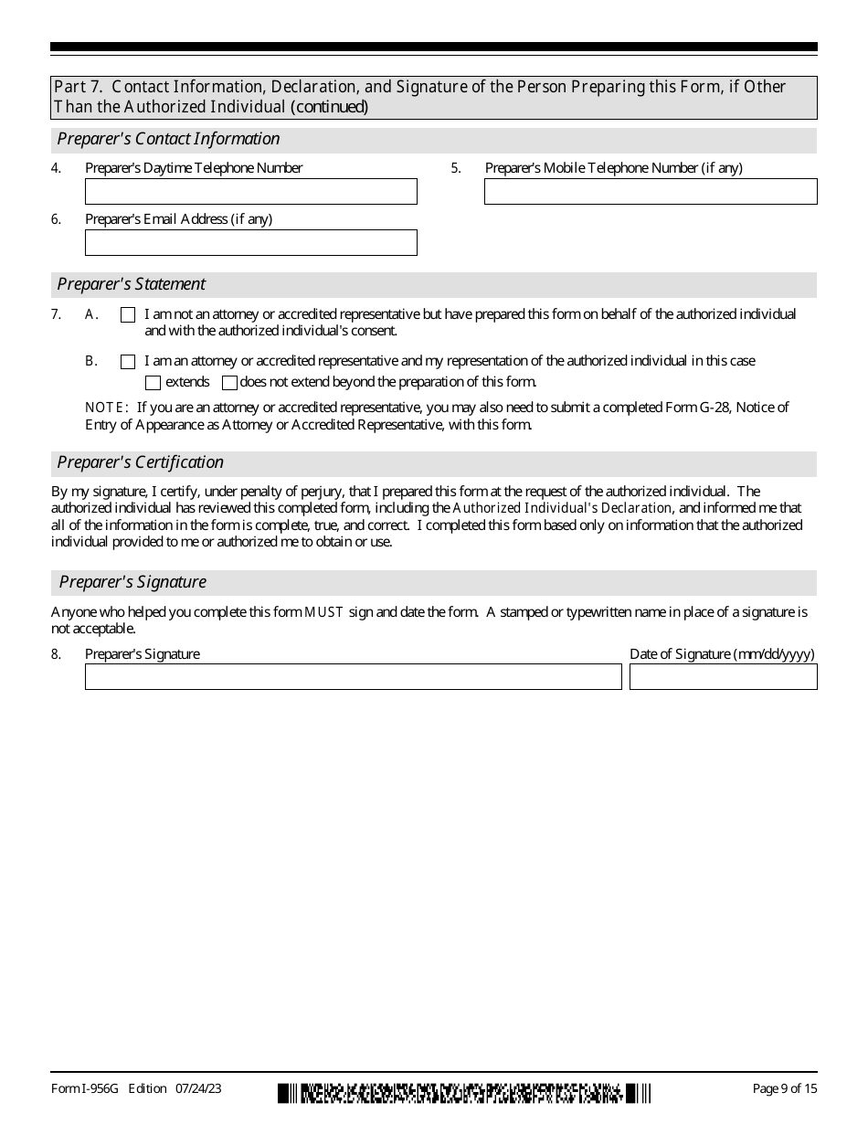USCIS Form I-956G Regional Center Annual Statement, Page 9