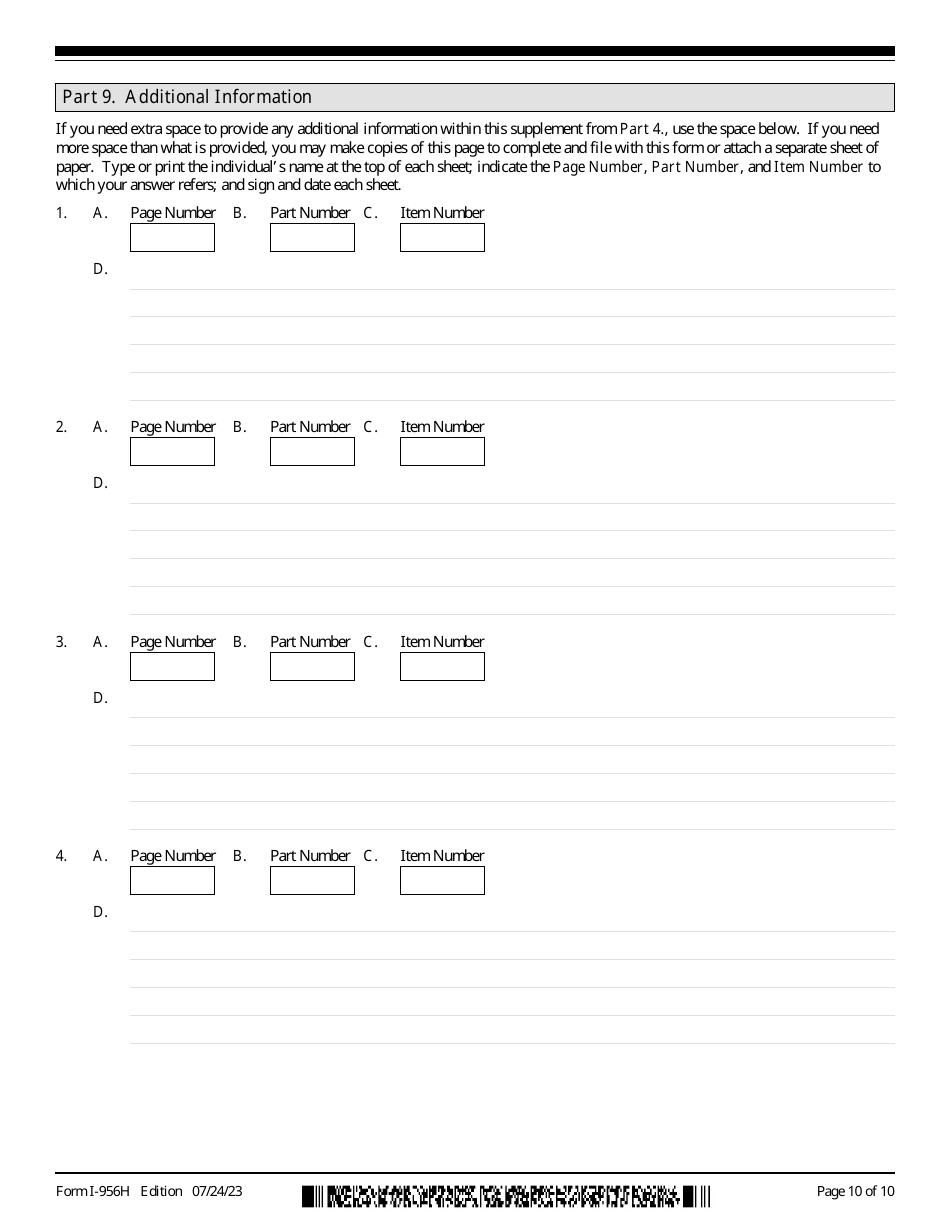 USCIS Form I-956H Bona Fides of Persons Involved With Regional Center Program, Page 10