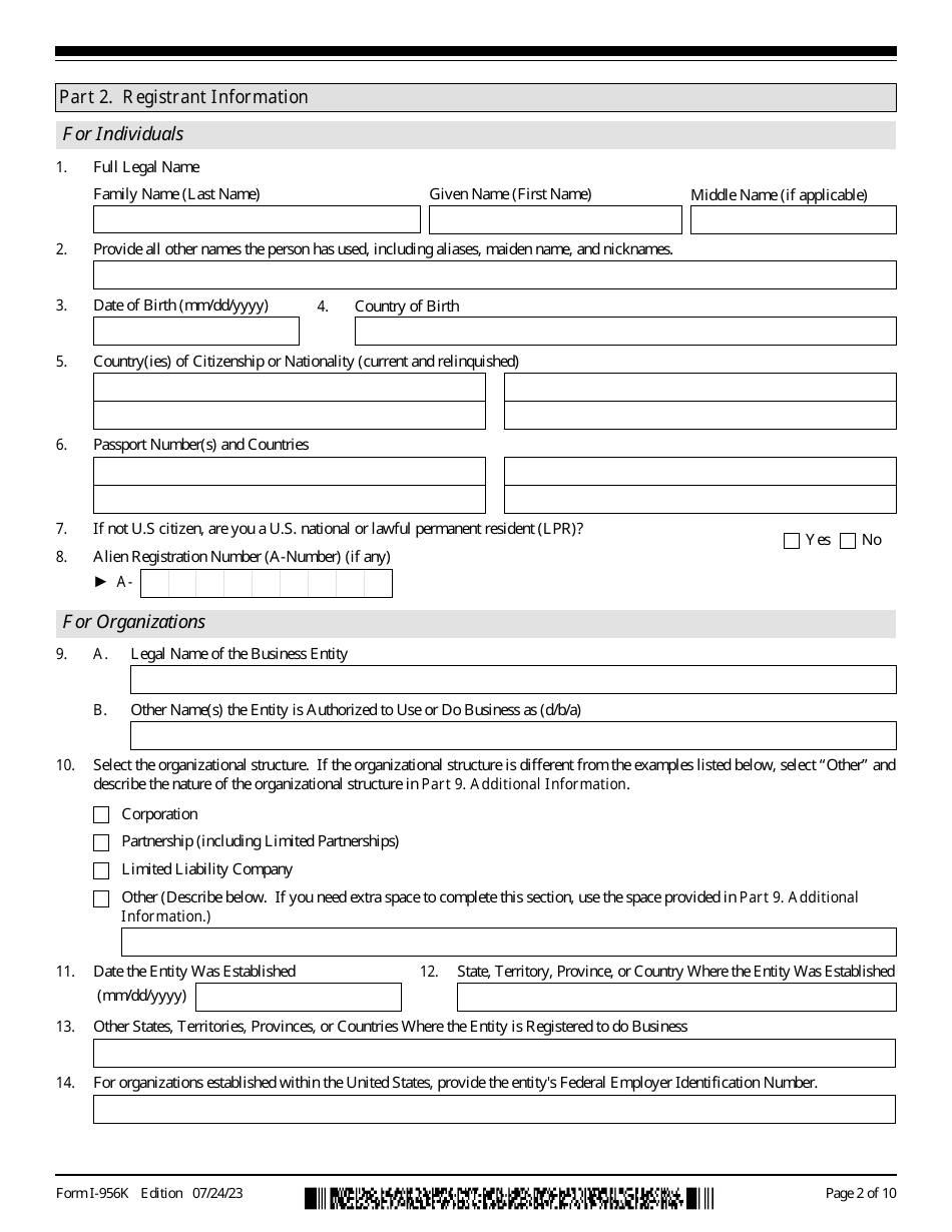 USCIS Form I-956K Download Fillable PDF or Fill Online Registration for ...