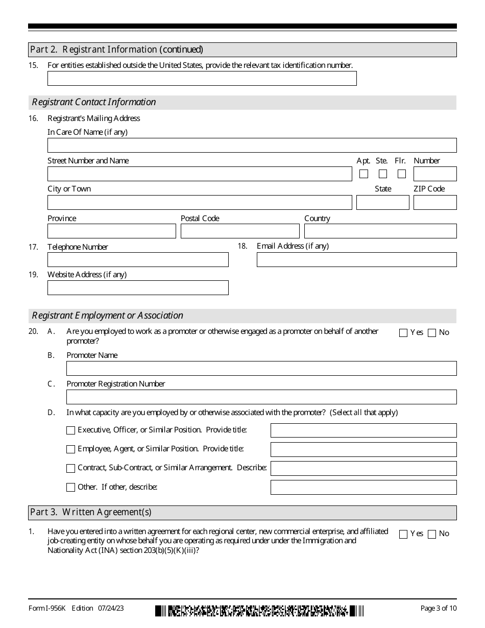 USCIS Form I-956K Registration for Direct and Third-Party Promoters, Page 3