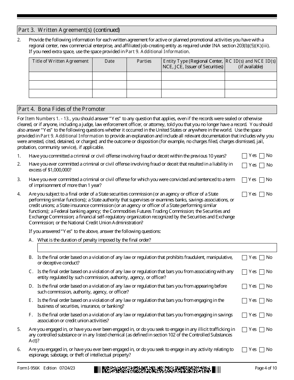 USCIS Form I-956K Registration for Direct and Third-Party Promoters, Page 4