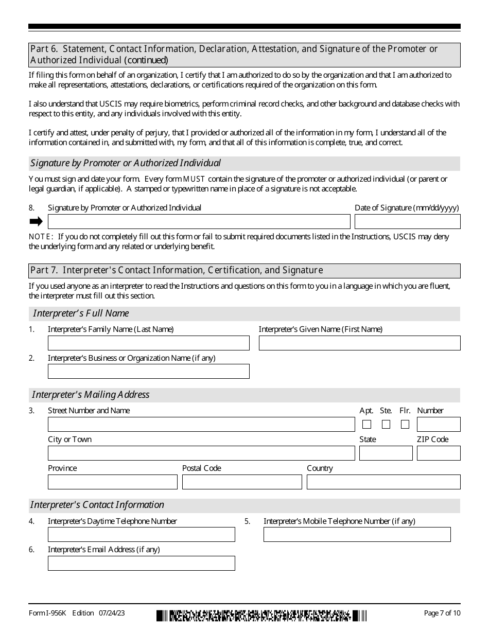 USCIS Form I-956K Registration for Direct and Third-Party Promoters, Page 7