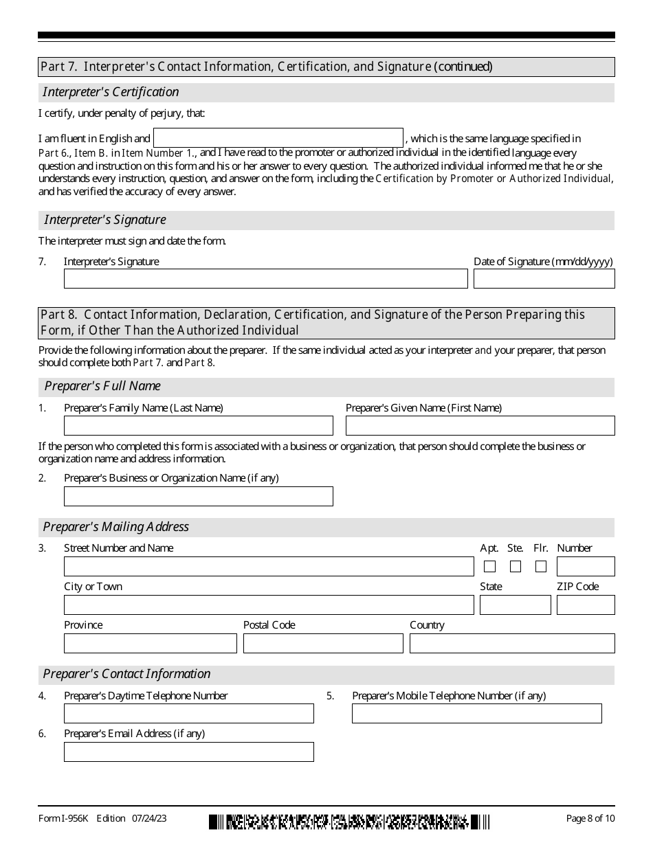 USCIS Form I-956K Registration for Direct and Third-Party Promoters, Page 8