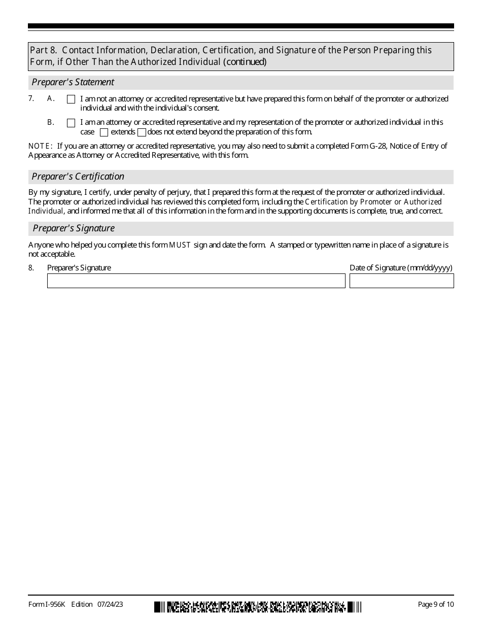 USCIS Form I-956K Registration for Direct and Third-Party Promoters, Page 9