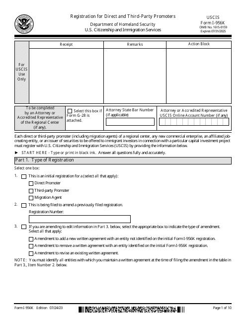 USCIS Form I-956K  Printable Pdf