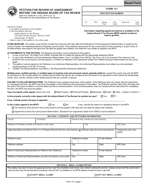 State Form 42936 (IBTR Form 131)  Printable Pdf