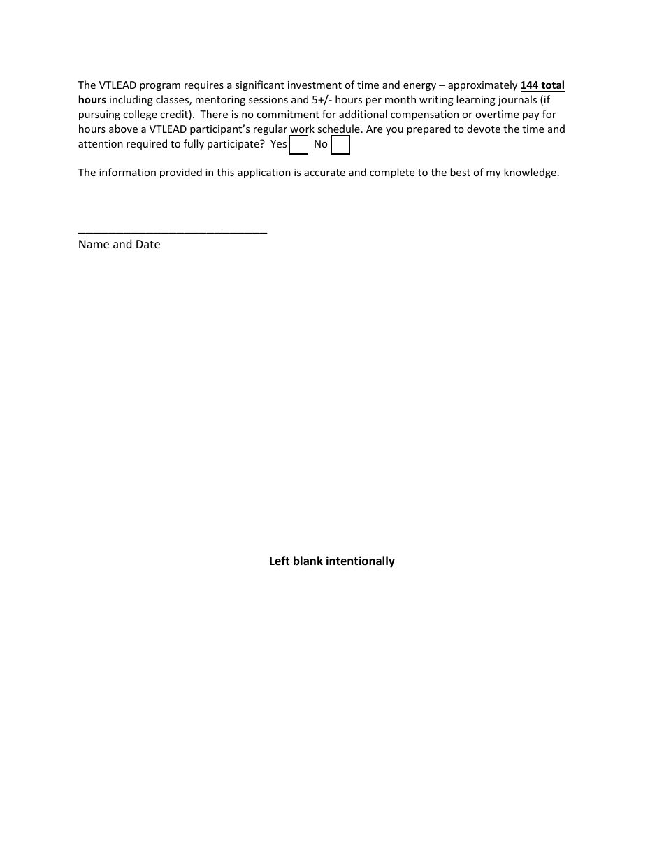 Application for Vtlead - Vermont Leadership, Exploration and Development - Vermont, Page 5