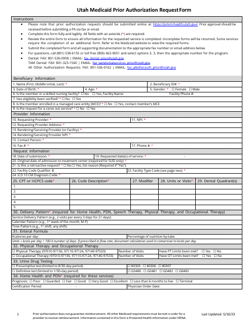 Utah Medicaid Prior Authorization Request Form - Utah Download Pdf