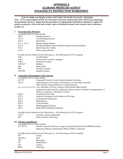 Appendix A Synagis Pa Instruction Worksheet - Alabama