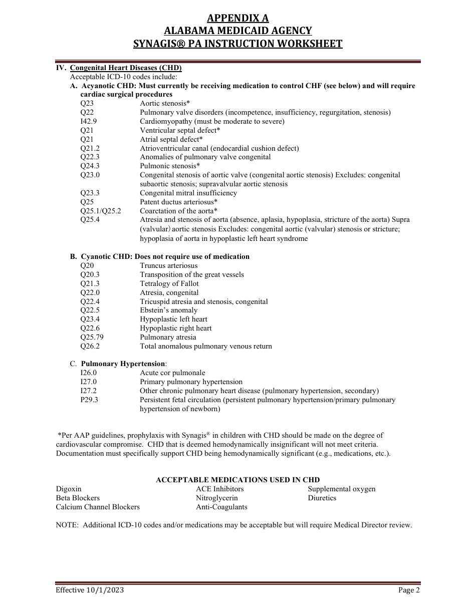 Appendix A Synagis Pa Instruction Worksheet - Alabama, Page 2
