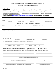 Document preview: Work Experience Report Form for Michigan School Counselor License - Michigan