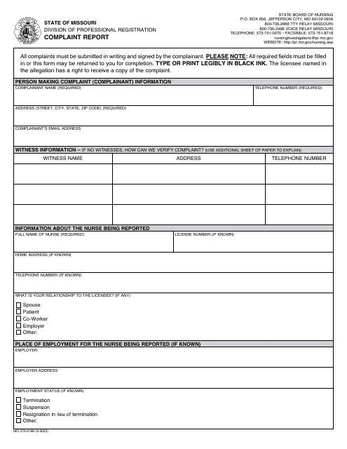 Form MO375-0168  Printable Pdf