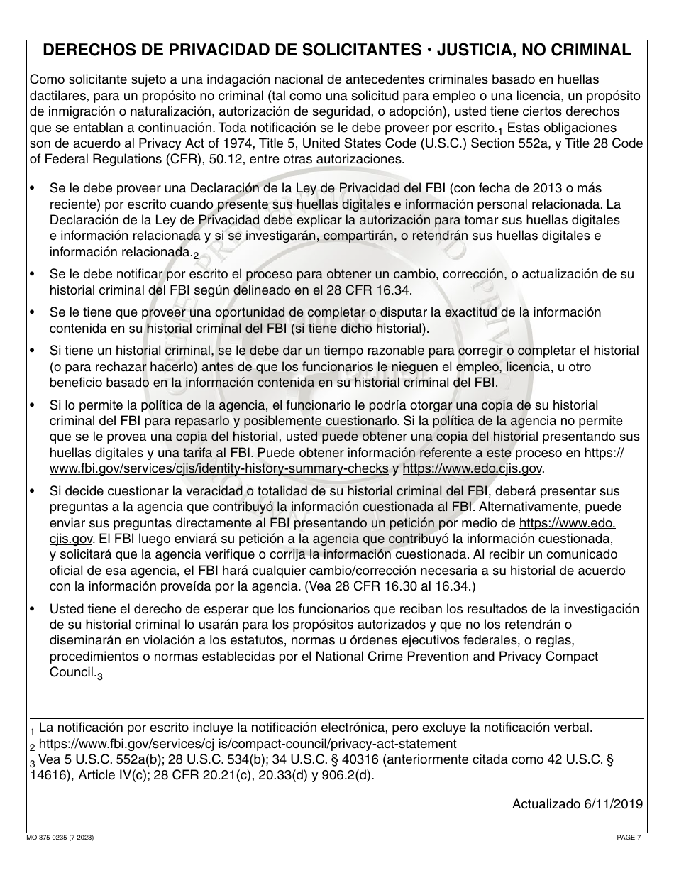 Form MO375-0235 Application for Athlete Agent Registration - Missouri, Page 7