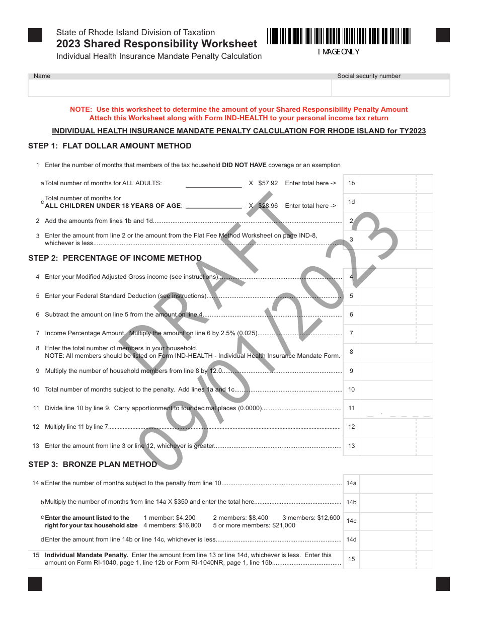 Shared Responsibility Worksheet - Draft - Rhode Island, Page 1