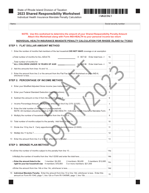 Shared Responsibility Worksheet - Draft - Rhode Island, 2023
