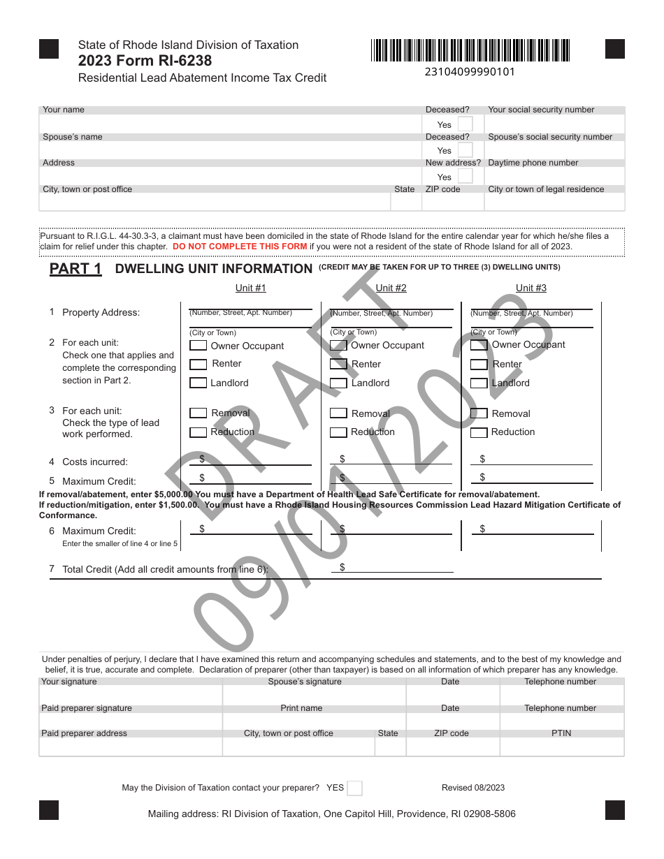 Form RI6238 Download Printable PDF or Fill Online Residential Lead
