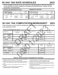 Document preview: Ri-1041 Tax Computation Worksheet - Draft - Rhode Island