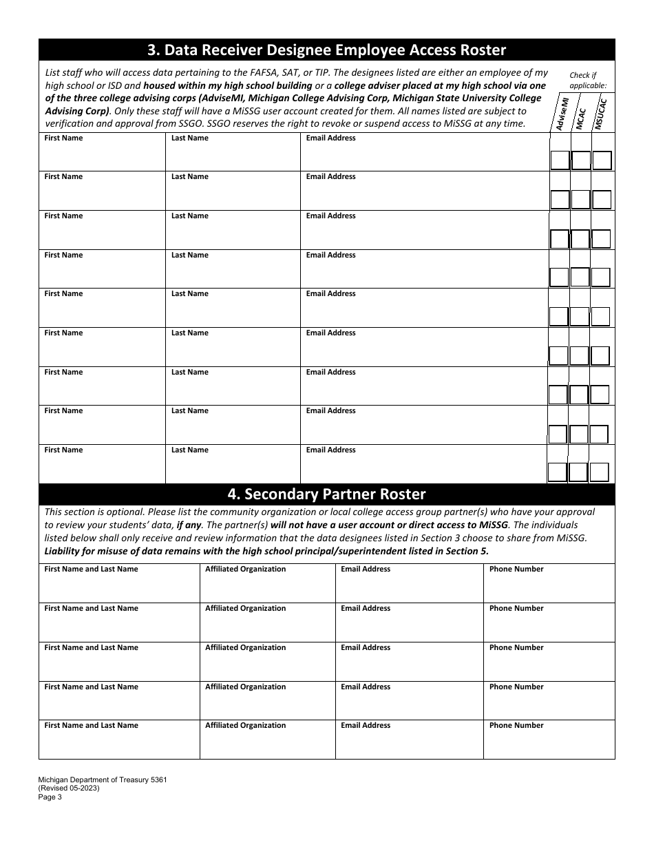 Form 5361 Academic Year 2023-24 Data Use Agreement - Michigan, Page 3