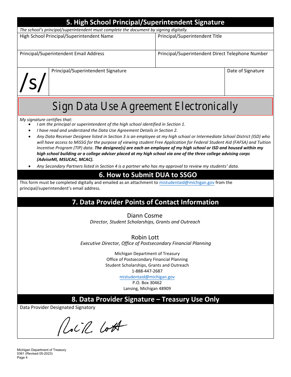 Form 5361 Academic Year 2023-24 Data Use Agreement - Michigan, Page 4