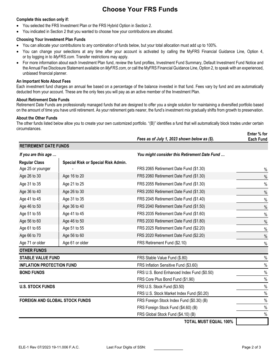 Form ELE-1 General Retirement Plan Enrollment Form - Florida, Page 2