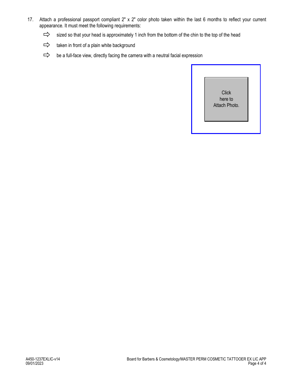 Form A450-1237EXLIC Master Permanent Cosmetic Tattooer Examination  License Application - Virginia, Page 4