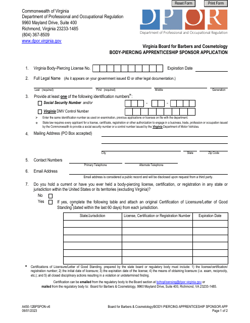 Form A450-12BPSPON  Printable Pdf